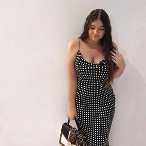 Zara Black White Silk Satin Polka Dots Cowl Neck Cami Slip Midi Dress